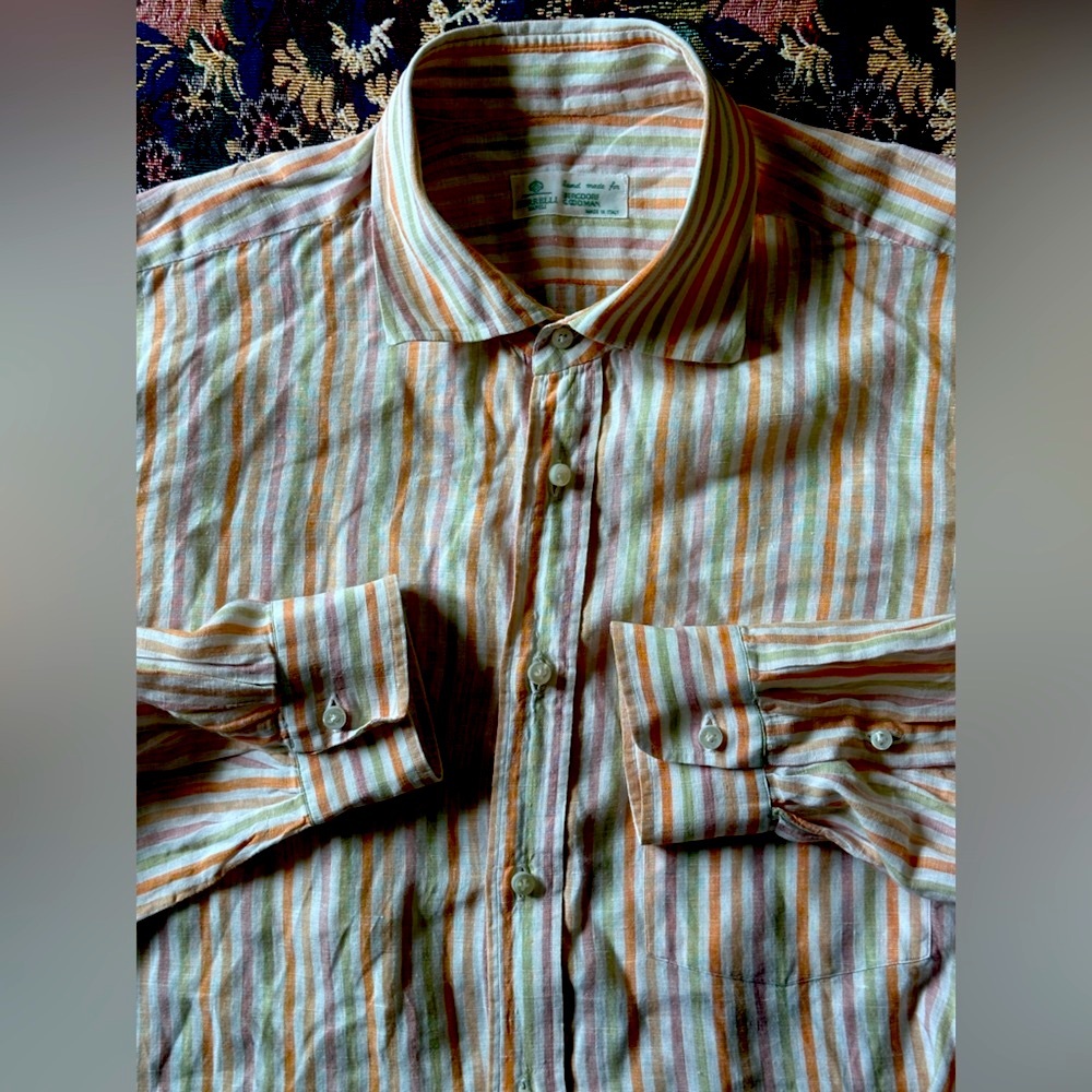 Burrell Napoli Hand Made for Bergdorf Goodman Multicolor Stripe Linen Men’s